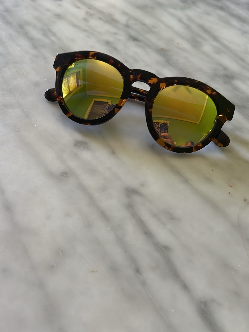 Diff Eyewear Tortoiseshell Sunglasses with Green Mirrored Lenses